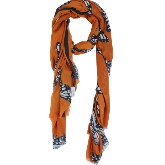 Zara Accessories - Zara Orange Butterfly Print Rectangle Fringe Scarf Zara Accessories - Zara Orange Butterfly Print Rectangle Fringe Scarf